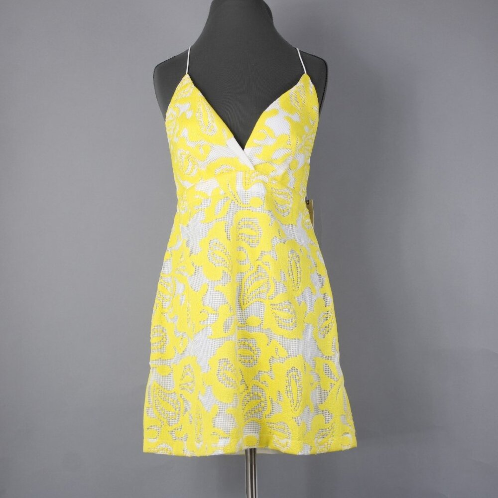 Maeve Dress $170 Sz 10 Yellow White Lined Embroidered V Neck Poly Viscose - Picture 2 of 16